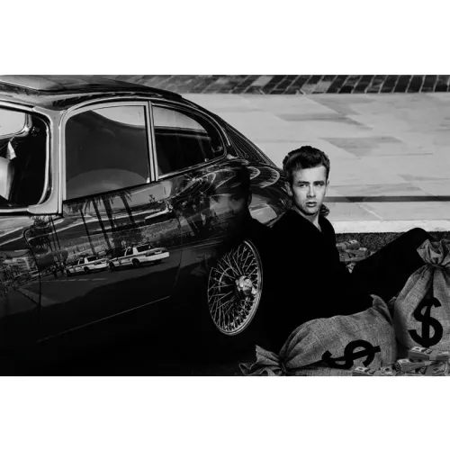 Payaa James Dean de Rebel met auto B&W 80x120x2cm (114135)